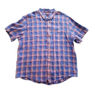 UNTUCKit Shirt Mens Medium Blue Plaid 100% Linen Button Down Size XXL‎ Pink